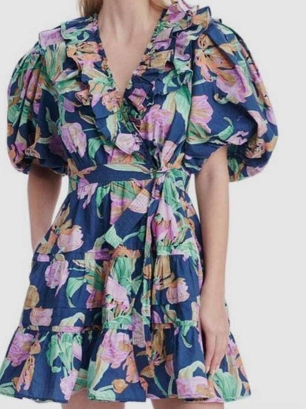 NWT! Love The Label Remy Belted Ruffle Mini Dress Floral Cotton Poplin Siz Med